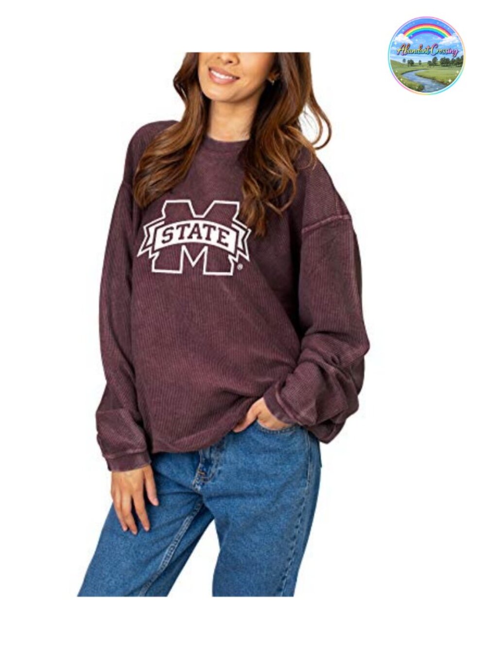 Cotton Corded Crew Neck Pullover Long Sleeve NCAA Licensed